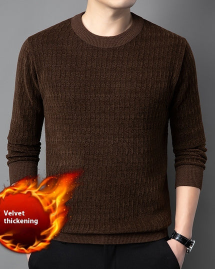 Men's Round Neck European Cotton Velvet Sweater Casual