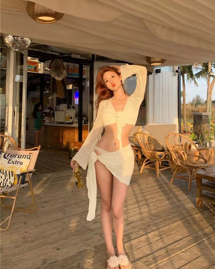 Long-sleeved Knitted Swimsuit Sexy Pure Desire Style Small Chest Push Up Holiday