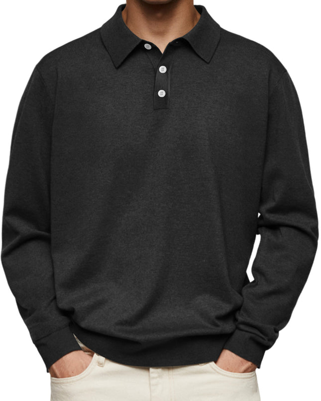 Long Sleeve V-neck Buttons Men's Casual Jacket Polo Shirt