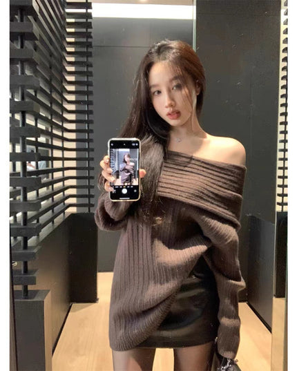 Idle Style Scarf Collar Solid Color Sweater Women's Loose Outer Wear Long Sleeve