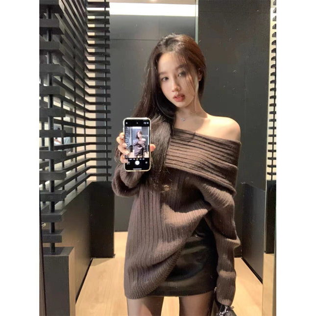 Idle Style Scarf Collar Solid Color Sweater Women's Loose Outer Wear Long Sleeve