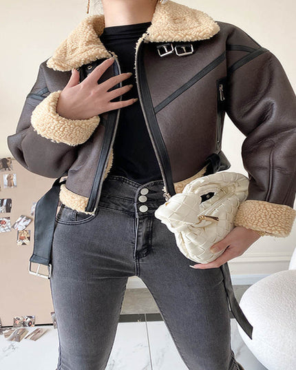 Short PU Lamb Fur Coat Women's Versatile Thickened