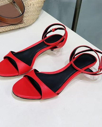 Women's Leather French-style Retro Open Toe Sandals With Kitten Heel