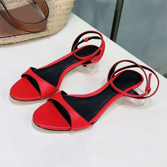 Women's Leather French-style Retro Open Toe Sandals With Kitten Heel