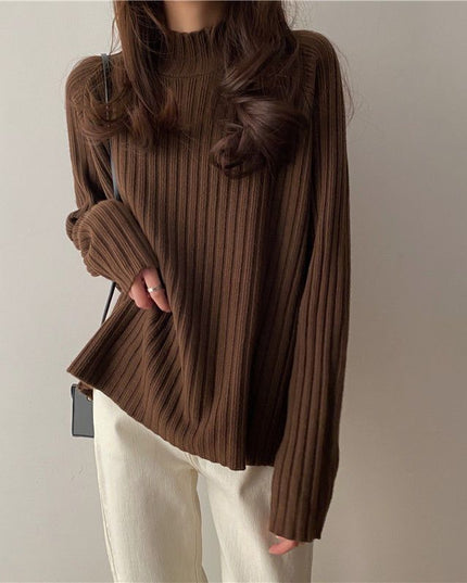 Idle Style Mock Neck Design Sense Loose Thick Inner Sweater Niche Top