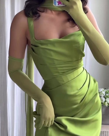 Elegant Pleated Suspender Maxi Dress