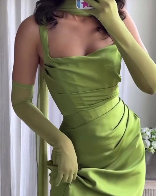 Elegant Pleated Suspender Maxi Dress