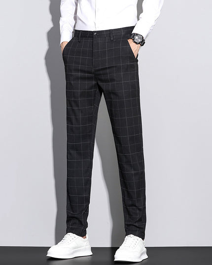 Casual Pants Men's Simple Plaid Slim Fit Straight-leg Trousers