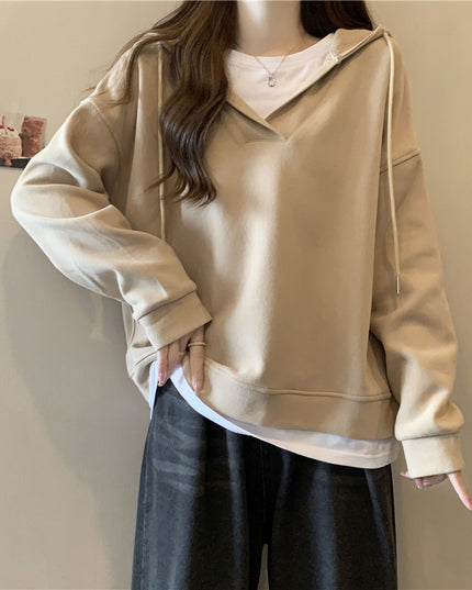 Loose Slimming Patchwork Fake Two-piece Top
