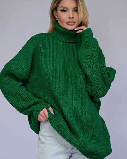 Women's Solid Color Casual High Neck Pullover Sweater