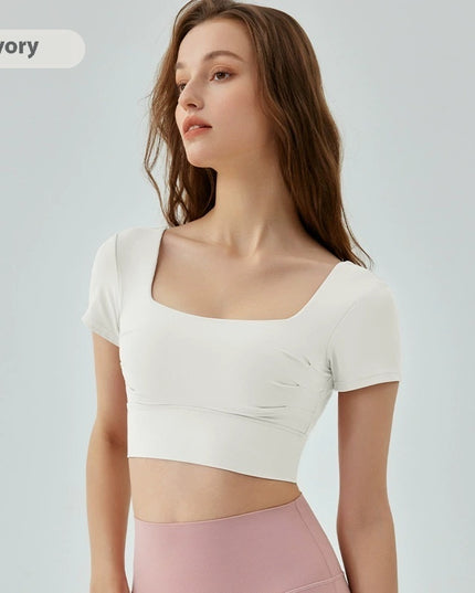 Hollow-out Beauty Back Yoga Short Sleeve Women's Removable Chest Pad Workout Top