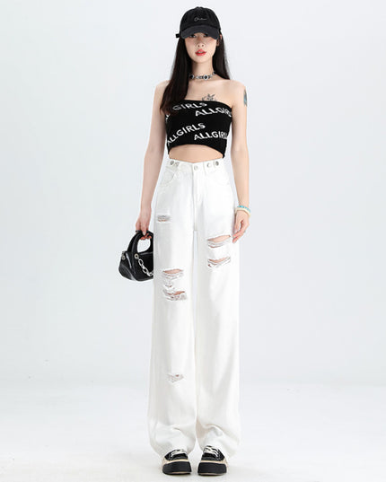 New Slimming High Waist Denim Pants All-matching Slim Fit Straight