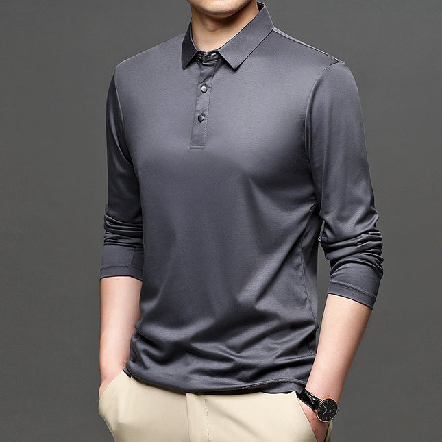 New Men's Long-sleeved Lapel T-shirt