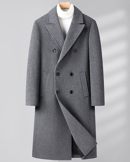 Autumn And Winter Woolen Coat Overknee Long Double Breasted Oblique Pocket