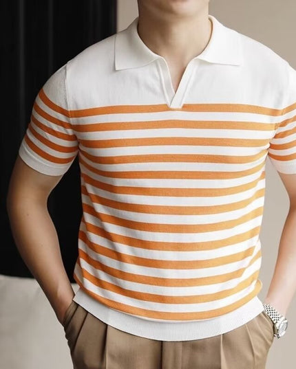 Men's Fashion Striped Casual Thin Half Sleeve Top
