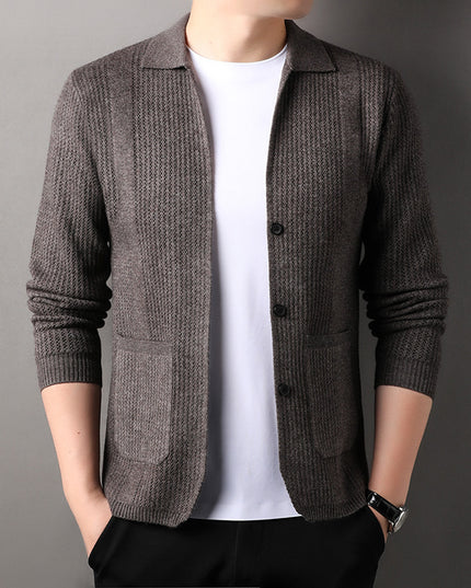 Pure Color Knitted Cardigan For Young Men Korean Style Sweater Lapel