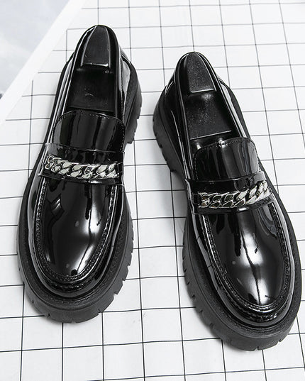 Thick Sole Increased Patent Leather Glossy Casual Thick Heel Loafers