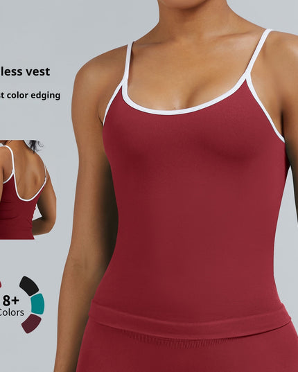 Women's Tight Contrast Color Sports Vest Backless Workout Clothes