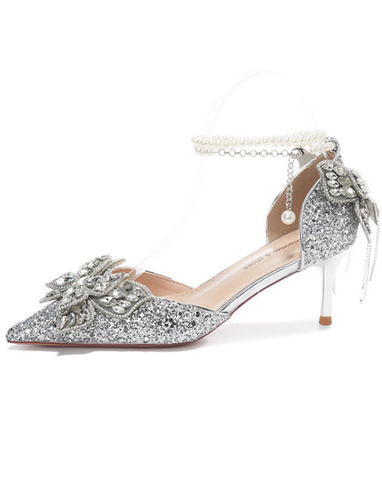 Sequin Rhinestones Bow Tassel Hollowed Sandals