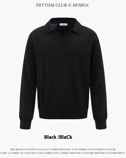 Autumn And Winter Men And Women Wear Boutique Lapel Long Sleeve Half Open Polo Shirt