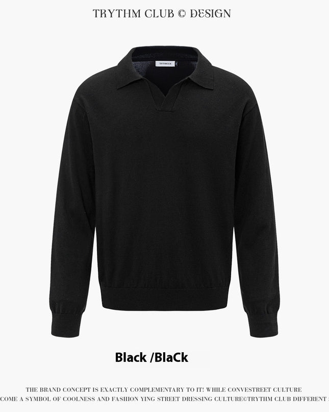 Autumn And Winter Men And Women Wear Boutique Lapel Long Sleeve Half Open Polo Shirt