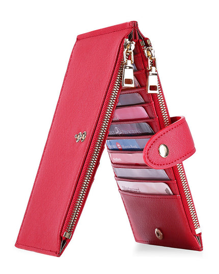 Ladies Multifunctional Card Holder Anti-theft Brush Two-way Folding PU Cross Pattern With Zipper