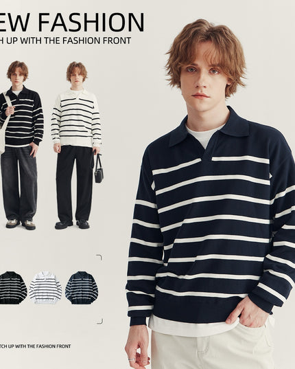 High-grade Loose Contrast Color Striped Sweater Long Sleeve Inner Wear Sweater For Men