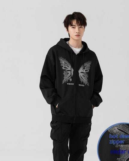 Men's Fashion Casual Loose Butterfly Rhinestone Sweater