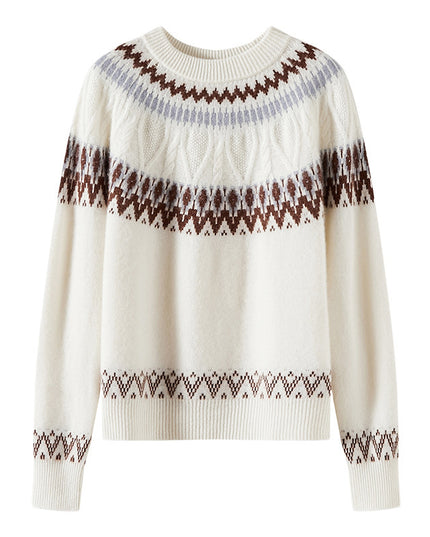 Blue And White Porcelain Contrasting Color Jacquard Cashmere Sweater
