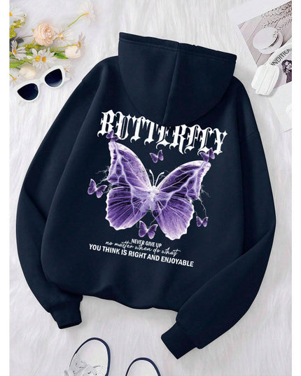 Purple Butterfly Sports Hooded Top Women's Sweater