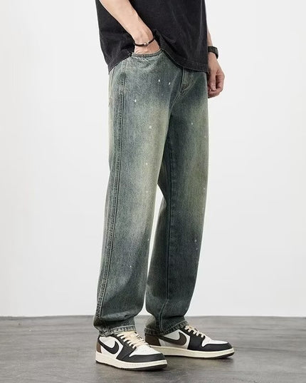 Distressed High Waist Jeans Men's Straight-leg Pants