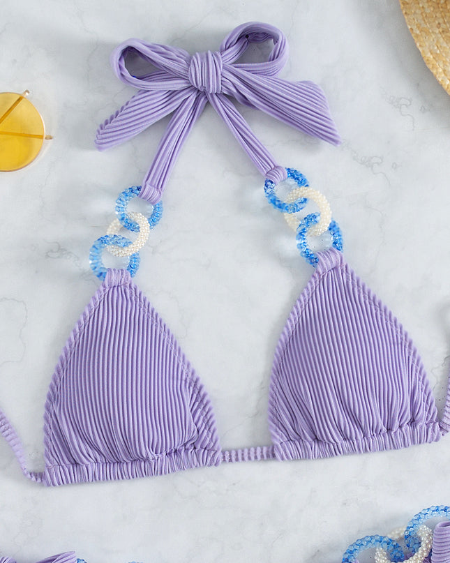 Side Tie Jewelry Solid Halter Beach Bikini