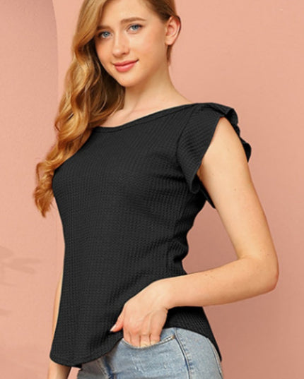 Fashion Summer Round Neck Ruffled Sweet Style Short Sleeve