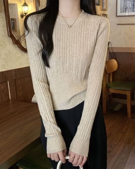 Korean Style Sunken Stripe Round Neck Long Sleeve Sweater