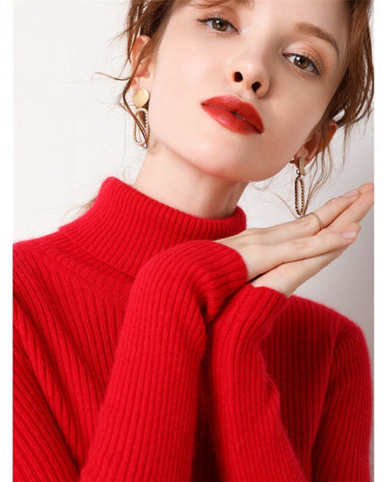 Simple Temperament High Collar Sweater Women's FallWinter Slim Short Pullover