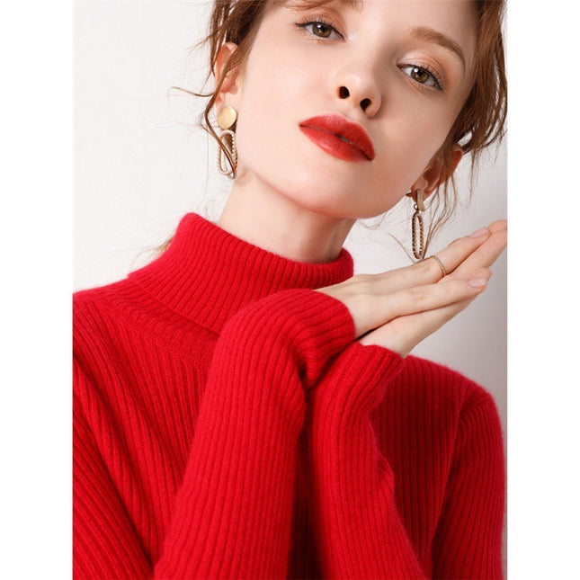 Simple Temperament High Collar Sweater Women's FallWinter Slim Short Pullover