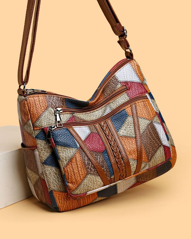 Large Capacity Splicing Work Commuting Multi-pocket Crossbody Cross-body Bag
