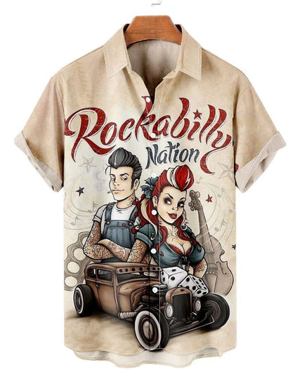 Men's Casual Slim Beach 3D Printed Short Sleeve Shirt
