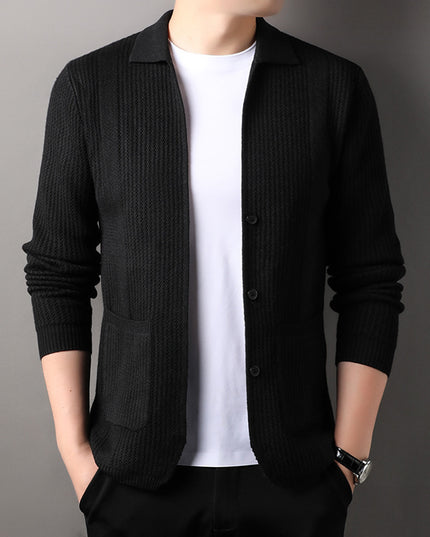 Pure Color Knitted Cardigan For Young Men Korean Style Sweater Lapel