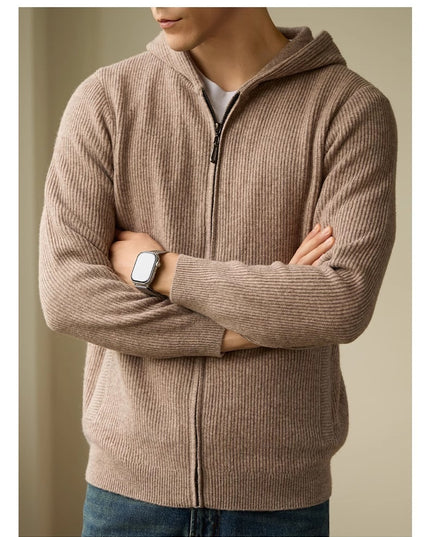 Men's 100 Pure Wool Hooded Cardigan New Autumn And Winter Sweaters