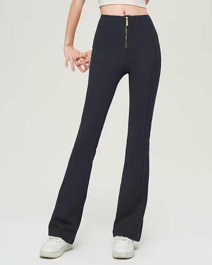 High Waist Zipper Bell-bottom Trousers For Women Slimming Butt Lifting Flared Leggings Sports Gym Fitness Yoga Pants Quick-drying