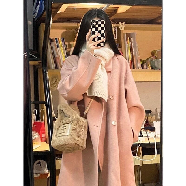 Design Sense Oatmeal Color Small Woolen Overcoat Women's Coat