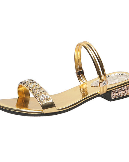 Korean Fashion Fairy Style Middle Heel Rhinestone Sandals