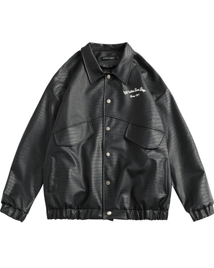 Leather Jacket Lapel Loose Retro Top
