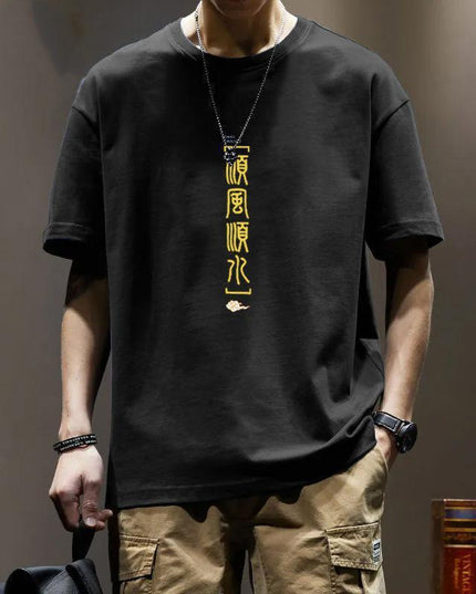 Cotton Heavy Fashion Korean Loose Boys Half Sleeve T-shirt