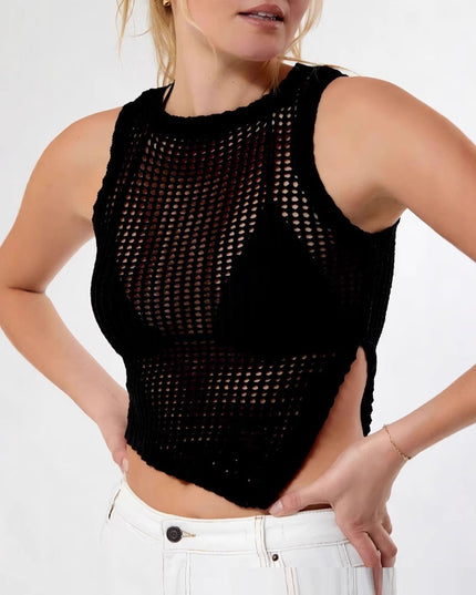 Spring And Summer Fashion European And American Style Sexy Beach Style Side Open Split Vest Knitwear Top