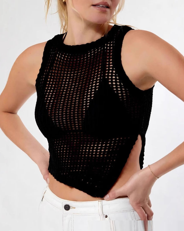 Spring And Summer Fashion European And American Style Sexy Beach Style Side Open Split Vest Knitwear Top