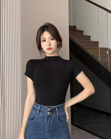 Pure Desire Style Half Turtleneck T-shirt For Women