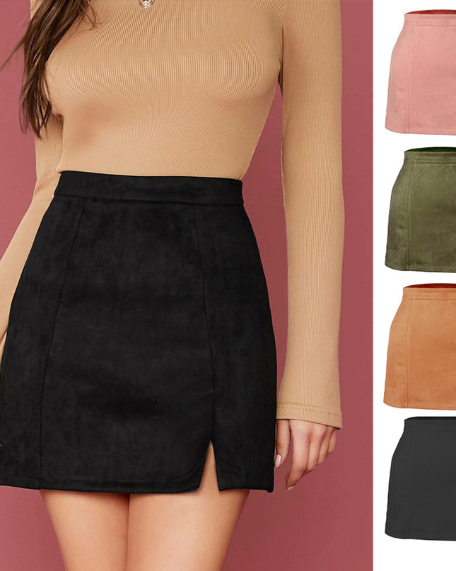 Autumn And Winter Suede A- Line Korean Style High Waist Fashion Sexy Skirt