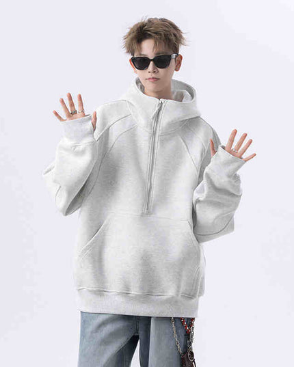 Cropped Hoodie Men's Loose Casual Half Zipper Jacket